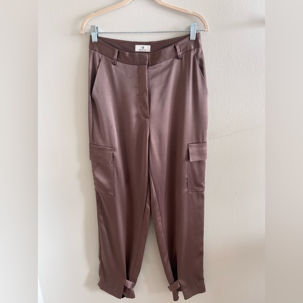 Aritzia Babaton satin cargo light brown 8